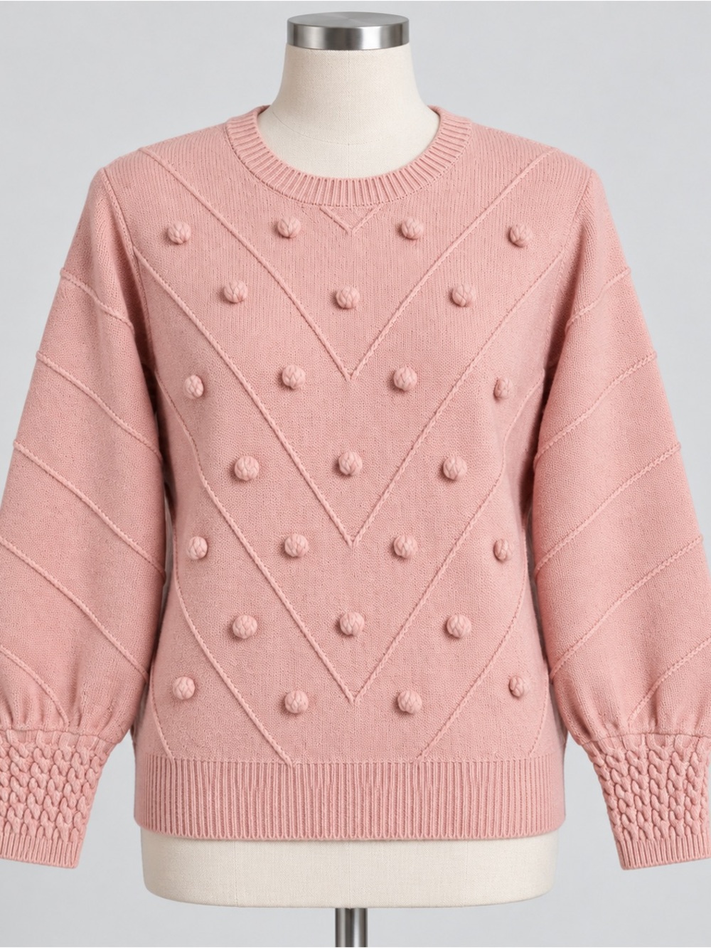 Women's Pink Bobble Chevron Crewneck Sweater
